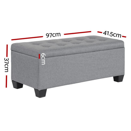 Artiss Storage Ottoman Blanket Box 97cm Linen Grey Furniture Kings Warehouse 