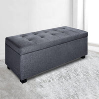 Artiss Storage Ottoman Blanket Box 97cm Linen Grey Furniture Kings Warehouse 