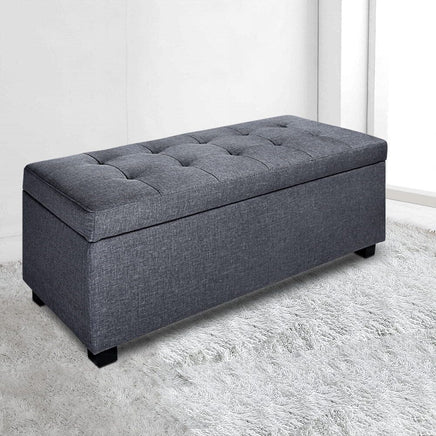 Artiss Storage Ottoman Blanket Box 97cm Linen Grey Furniture Kings Warehouse 