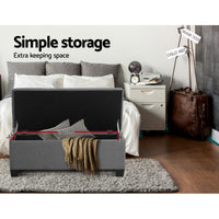 Artiss Storage Ottoman Blanket Box 97cm Linen Grey Furniture Kings Warehouse 