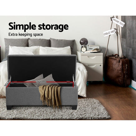 Artiss Storage Ottoman Blanket Box 97cm Linen Grey Furniture Kings Warehouse 
