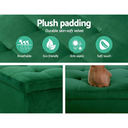 Artiss Storage Ottoman Blanket Box 97cm Velvet Green Furniture Kings Warehouse 