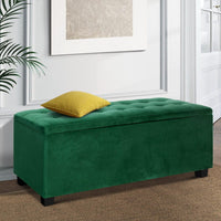 Artiss Storage Ottoman Blanket Box 97cm Velvet Green Furniture Kings Warehouse 