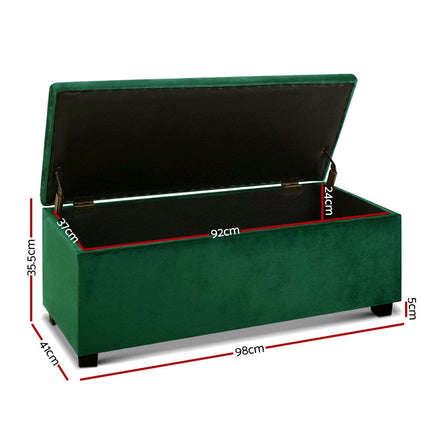 Artiss Storage Ottoman Blanket Box 97cm Velvet Green Furniture Kings Warehouse 