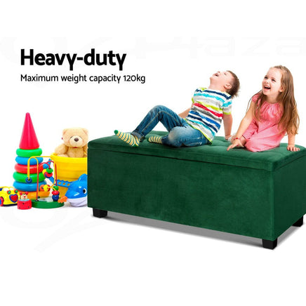 Artiss Storage Ottoman Blanket Box 97cm Velvet Green Furniture Kings Warehouse 