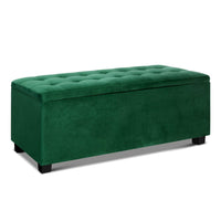 Artiss Storage Ottoman Blanket Box 97cm Velvet Green Furniture Kings Warehouse 