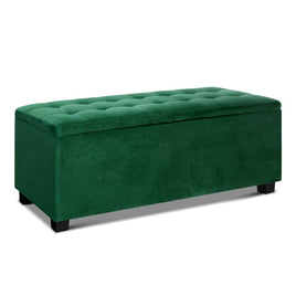 Artiss Storage Ottoman Blanket Box 97cm Velvet Green Furniture Kings Warehouse 