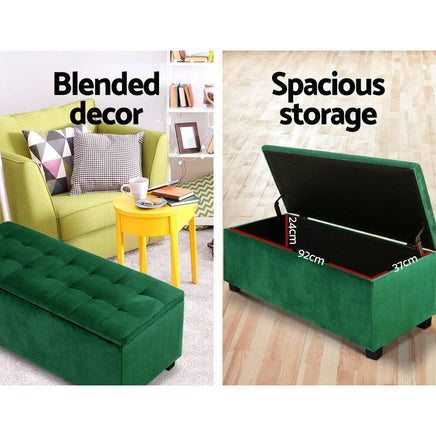 Artiss Storage Ottoman Blanket Box 97cm Velvet Green Furniture Kings Warehouse 
