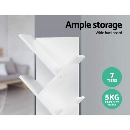 Artiss Tree Bookshelf 7 Tiers - ECHO White Furniture Kings Warehouse 