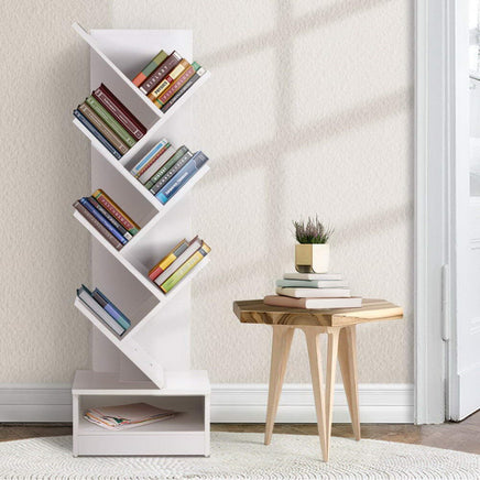 Artiss Tree Bookshelf 7 Tiers - ECHO White Furniture Kings Warehouse 