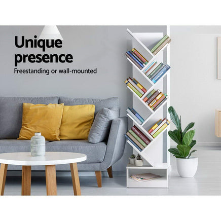 Artiss Tree Bookshelf 9 Tiers - ECHO White Furniture Kings Warehouse 