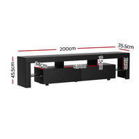 Artiss TV Cabinet Entertainment Unit Stand RGB LED Gloss Furniture 200cm Black Furniture Kings Warehouse 