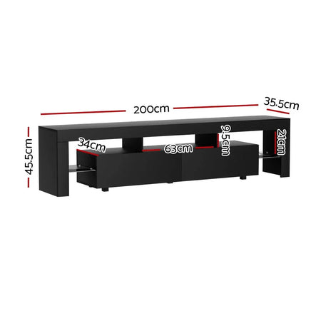 Artiss TV Cabinet Entertainment Unit Stand RGB LED Gloss Furniture 200cm Black Furniture Kings Warehouse 