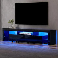 Artiss TV Cabinet Entertainment Unit Stand RGB LED Gloss Furniture 200cm Black Furniture Kings Warehouse 