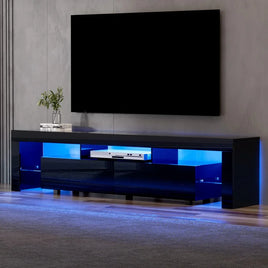 Artiss TV Cabinet Entertainment Unit Stand RGB LED Gloss Furniture 200cm Black Furniture Kings Warehouse 