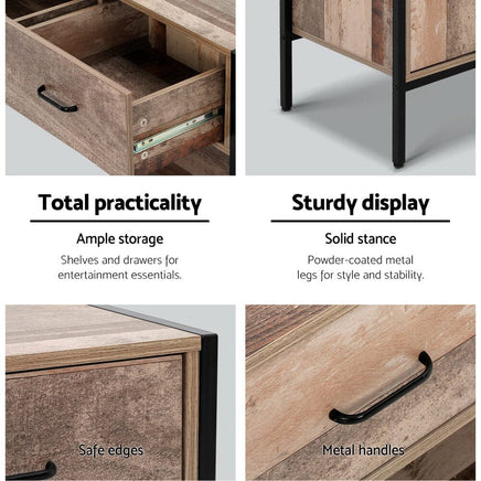 Artiss TV Stand Entertainment Unit Storage Cabinet Industrial Rustic Wooden 120cm Furniture Kings Warehouse 