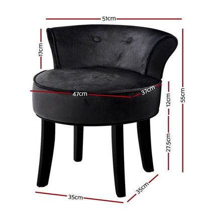 Artiss Vanity Stool Velvet Black Abella Furniture Kings Warehouse 