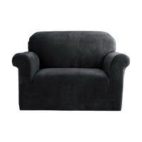 Artiss Velvet Sofa Cover Plush Couch Cover Lounge Slipcover 1 Seater Black End of Year Clearance Sale Kings Warehouse 