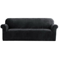 Artiss Velvet Sofa Cover Plush Couch Cover Lounge Slipcover 4 Seater Black End of Year Clearance Sale Kings Warehouse 