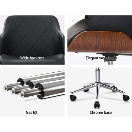 Artiss Wooden Office Chair Fabric Seat Black Furniture Kings Warehouse 