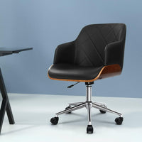 Artiss Wooden Office Chair Fabric Seat Black Furniture Kings Warehouse 