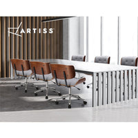 Artiss Wooden Office Chair Fabric Seat Grey Furniture Kings Warehouse 