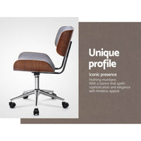 Artiss Wooden Office Chair Fabric Seat Grey Furniture Kings Warehouse 