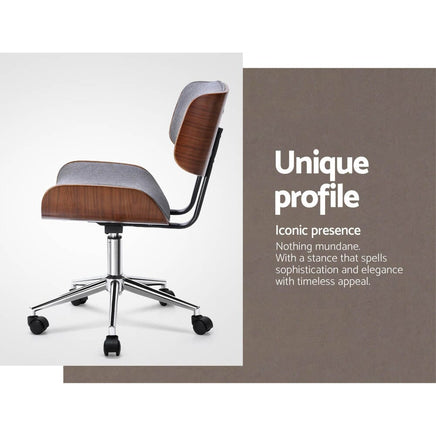 Artiss Wooden Office Chair Fabric Seat Grey Furniture Kings Warehouse 