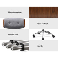 Artiss Wooden Office Chair Fabric Seat Grey Furniture Kings Warehouse 