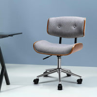 Artiss Wooden Office Chair Fabric Seat Grey Furniture Kings Warehouse 