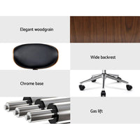 Artiss Wooden Office Chair Leather Seat Black Furniture Kings Warehouse 