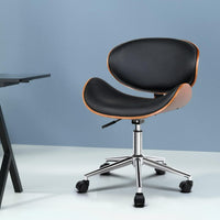 Artiss Wooden Office Chair Leather Seat Black Furniture Kings Warehouse 