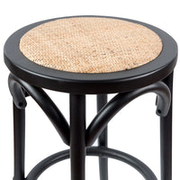 Aster 2pc Round Bar Stools Dining Stool Chair Solid Birch Wood Rattan Seat Black bar stools Kings Warehouse 