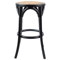 Aster 2pc Round Bar Stools Dining Stool Chair Solid Birch Wood Rattan Seat Black bar stools Kings Warehouse 