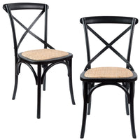 Aster Crossback Dining Chair Set of 2 Solid Birch Timber Wood Ratan Seat - Black dining Kings Warehouse 