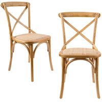 Aster Crossback Dining Chair Set of 2 Solid Birch Timber Wood Ratan Seat - Oak dining Kings Warehouse 