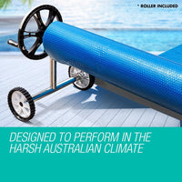 AURELAQUA Solar Swimming Pool Cover + Roller Wheel Adjustable 400 Bubble 7.5x3.2 Kings Warehouse 