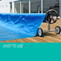 AURELAQUA Solar Swimming Pool Cover + Roller Wheel Adjustable 400 Bubble 7.5x3.2 Kings Warehouse 