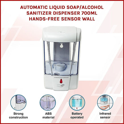 Automatic Liquid Soap/Alcohol Sanitizer Dispenser 700ML Hands-Free Sensor Wall Home & Garden Kings Warehouse 