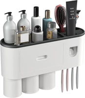 Automatic Wall Mounted Toothbrush Holder with Magnetic Cups Kids & Family Set for Bathroom (White and Black) Kings Warehouse 