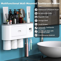 Automatic Wall Mounted Toothbrush Holder with Magnetic Cups Kids & Family Set for Bathroom (White and Gray) Kings Warehouse 