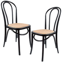 Azalea Arched Back Dining Chair 2 Set Solid Elm Timber Wood Rattan Seat - Black dining Kings Warehouse 