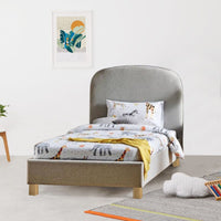 Bambino Kids Child Single Bed Fabric Upholstered Children Kid Timber Frame bedroom furniture Kings Warehouse 
