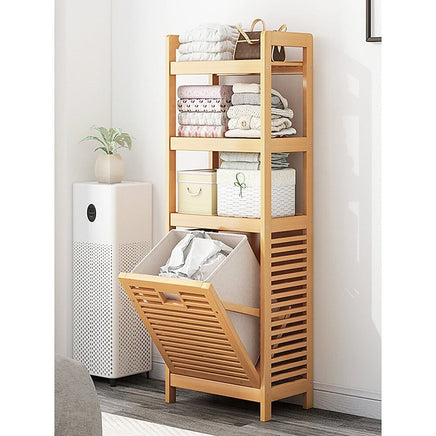 Bamboo 2-in-1 Laundry Hamper Side Table with 2 Shelves and Clothes Basket Furniture Kings Warehouse 