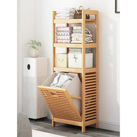 Bamboo 2-in-1 Laundry Hamper Side Table with 2 Shelves and Clothes Basket Furniture Kings Warehouse 