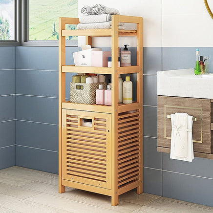 Bamboo 2-in-1 Laundry Hamper Side Table with 2 Shelves and Clothes Basket Furniture Kings Warehouse 