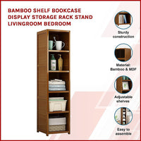 Bamboo 5-Shelf Bookcase – Tall Display Storage Rack Stand for Living Room, Bedroom, Office or Home Organisation Furniture Kings Warehouse 
