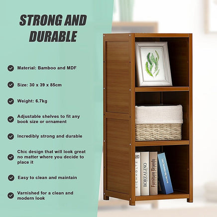 Bamboo Adjustable 3-Shelf Bookcase – Display Storage Rack Stand for Living Room, Bedroom, Office or Home Décor Furniture Kings Warehouse 