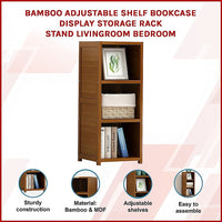 Bamboo Adjustable Shelf Bookcase Display Storage Rack Stand Livingroom Bedroom Furniture Kings Warehouse 