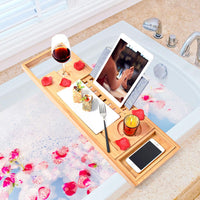 Bamboo Bathtub Bath tub Tray Table Caddy Tray Cellphone,Book,Tray Wineglass Holder Kings Warehouse 